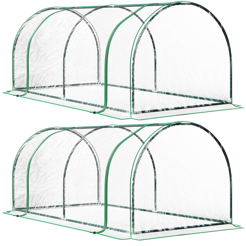 Set of 2 Tunnel Greenhouse Roll-up Door Steel Frame 200 x 100 x 80cm, Clear Plastic Cover