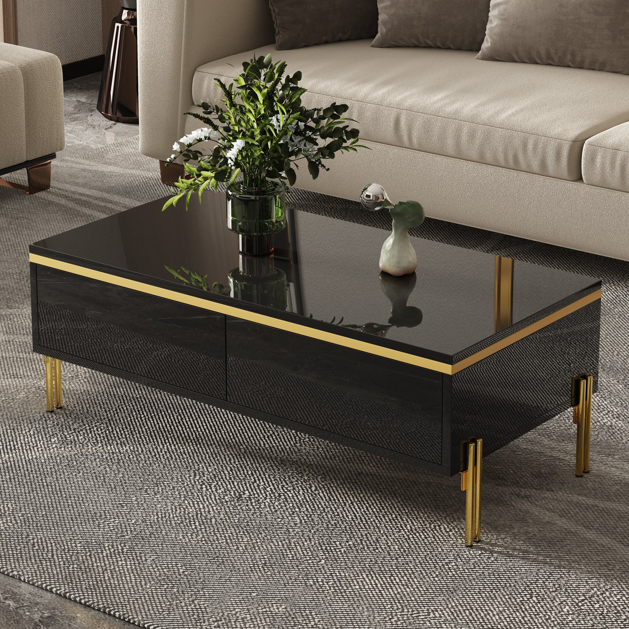 High-Gloss Coffee Table Multifunctional Side Table 100x50x36cm