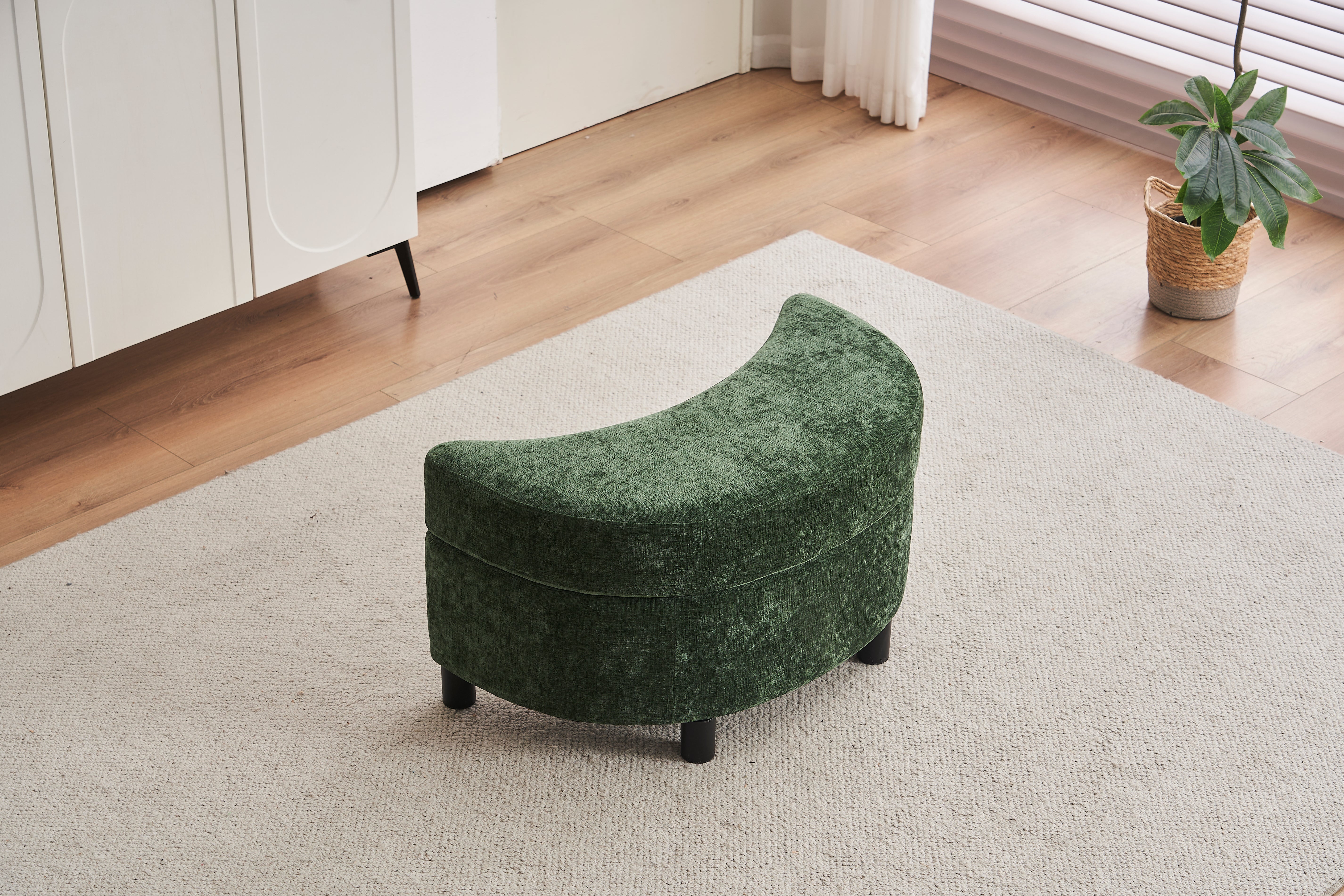 Chenille Swivel Armchair with 3 Back Cushion Pillow and Ottoman Crescent Stool, Green