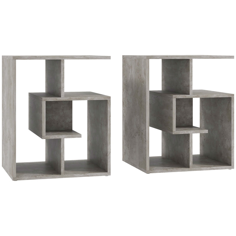Side Table, 3 Tier End Table with Open Storage, Set of 2, Cement Colour