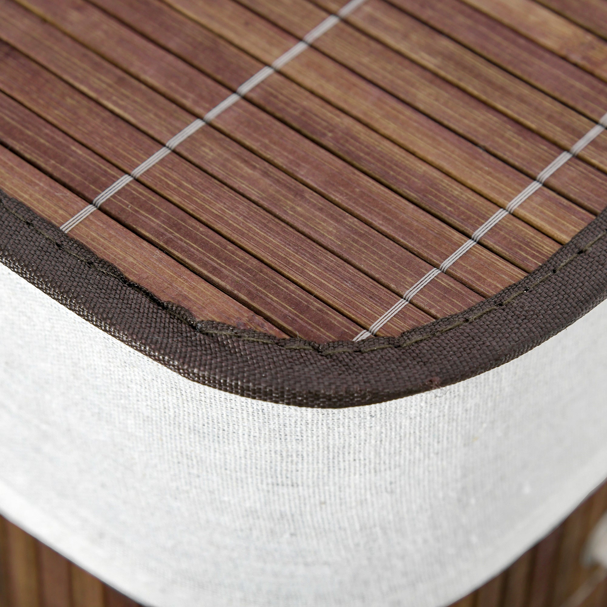 Laundry Basket Hamper 100L 3 Handles Washable Bag, Bamboo Cotton Metal Brown+White