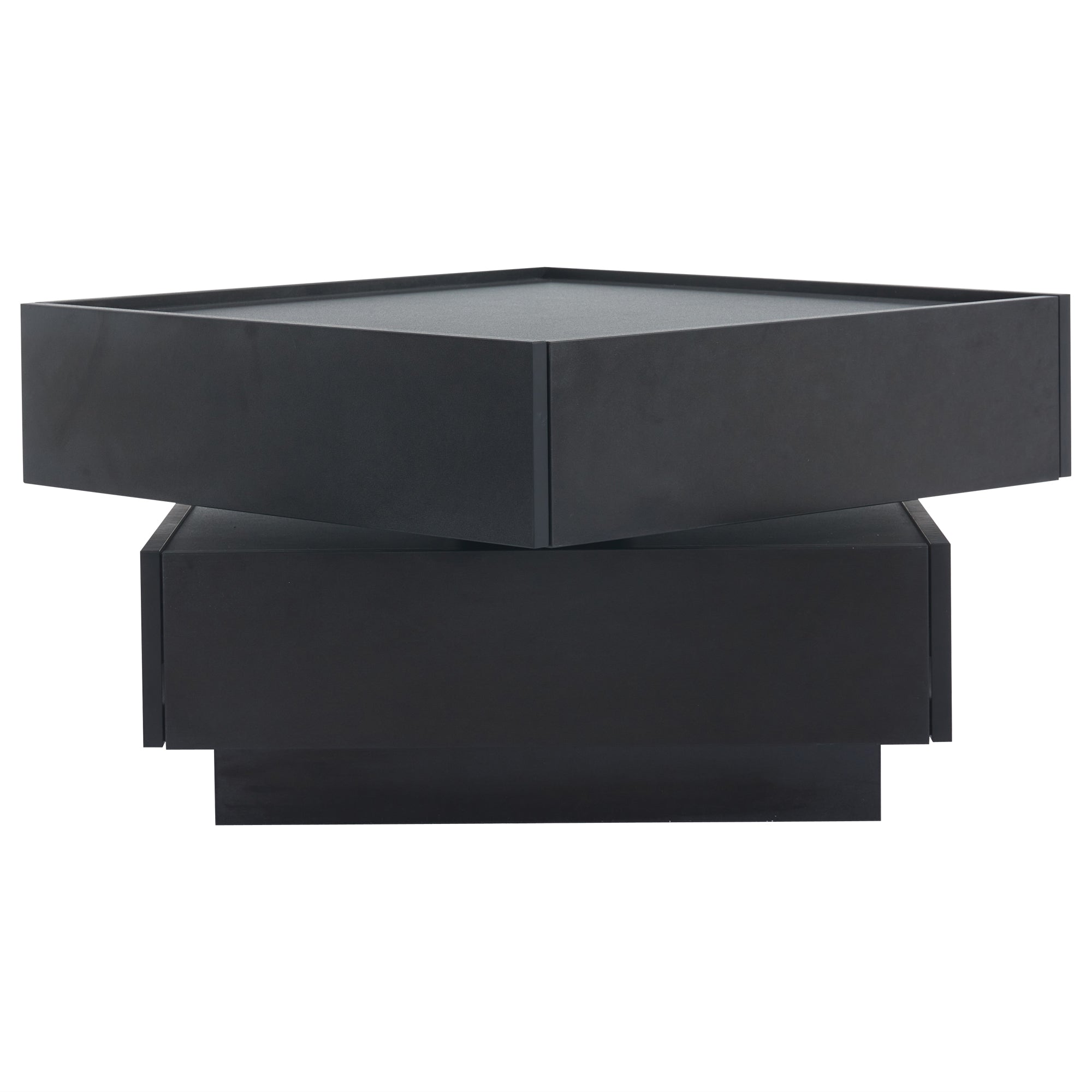 Coffee Table 360° Rotatable with 2 Shelves and Storage, Black