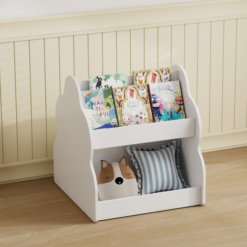Children's Bookshelf 2-Tier 4 Shelves with Wheels - White