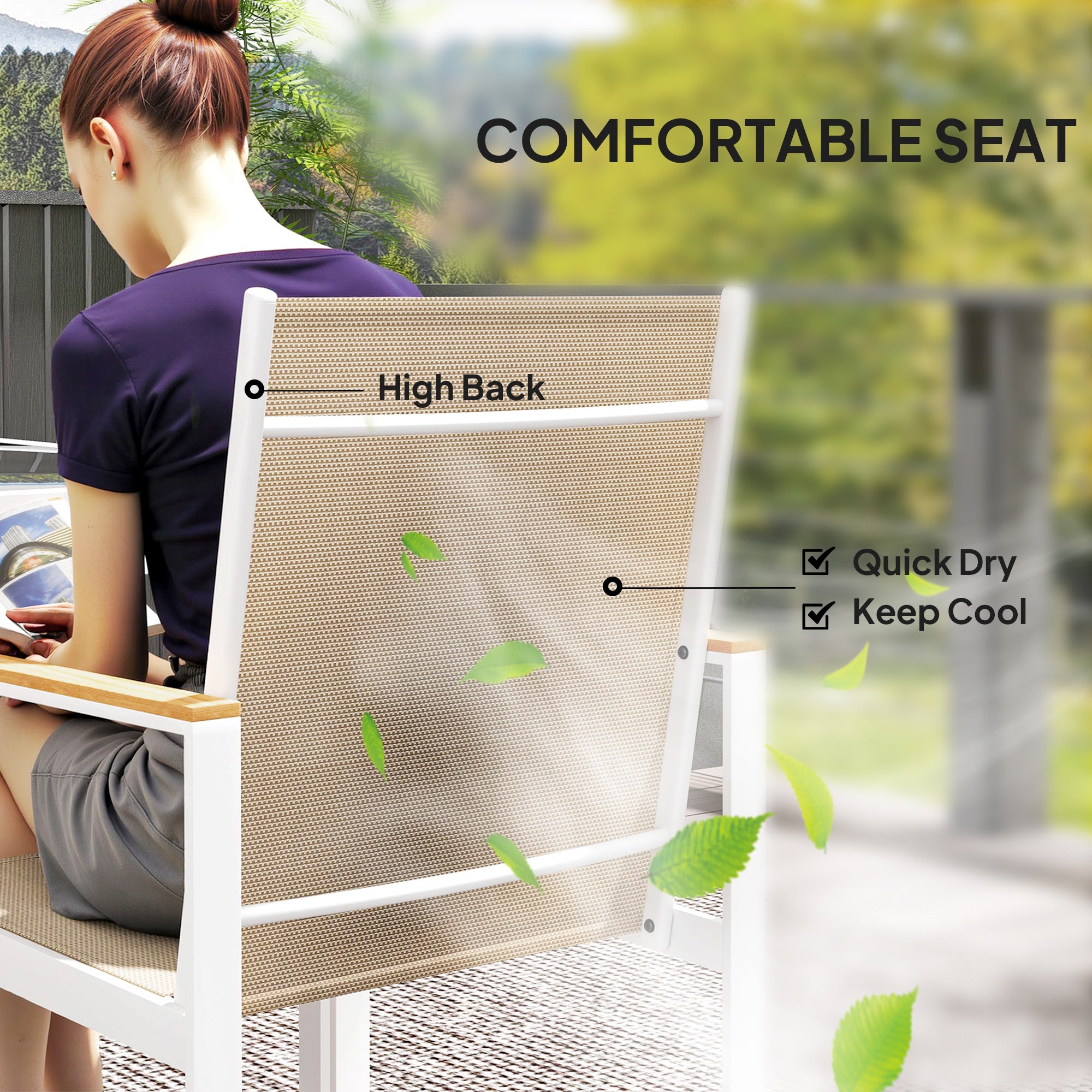 5 Piece Garden Furniture Set with 4 Armchairs and Table, Tempered Glass Top