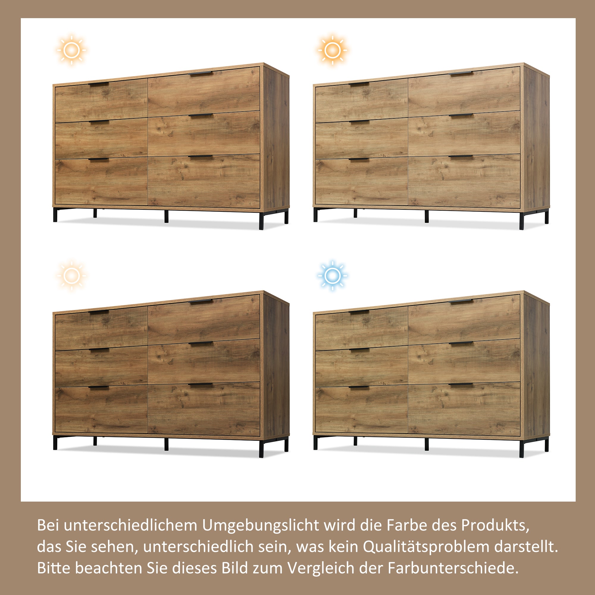 Chest of Drawers Sideboard, 6 Drawers 120x40x76cm Highboard, Dark Oak