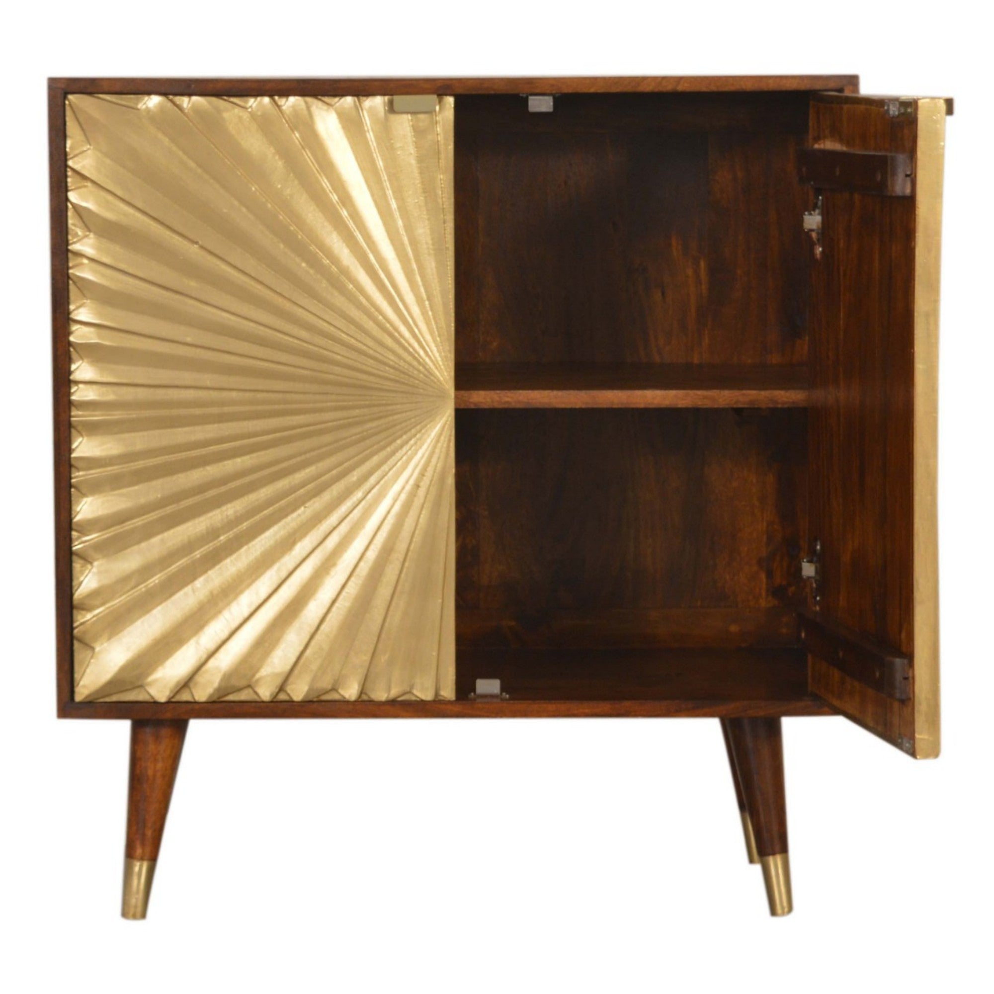 Solid Wood Cabinet with Brass-Plated Doors, Manila Gold and Dark Brown