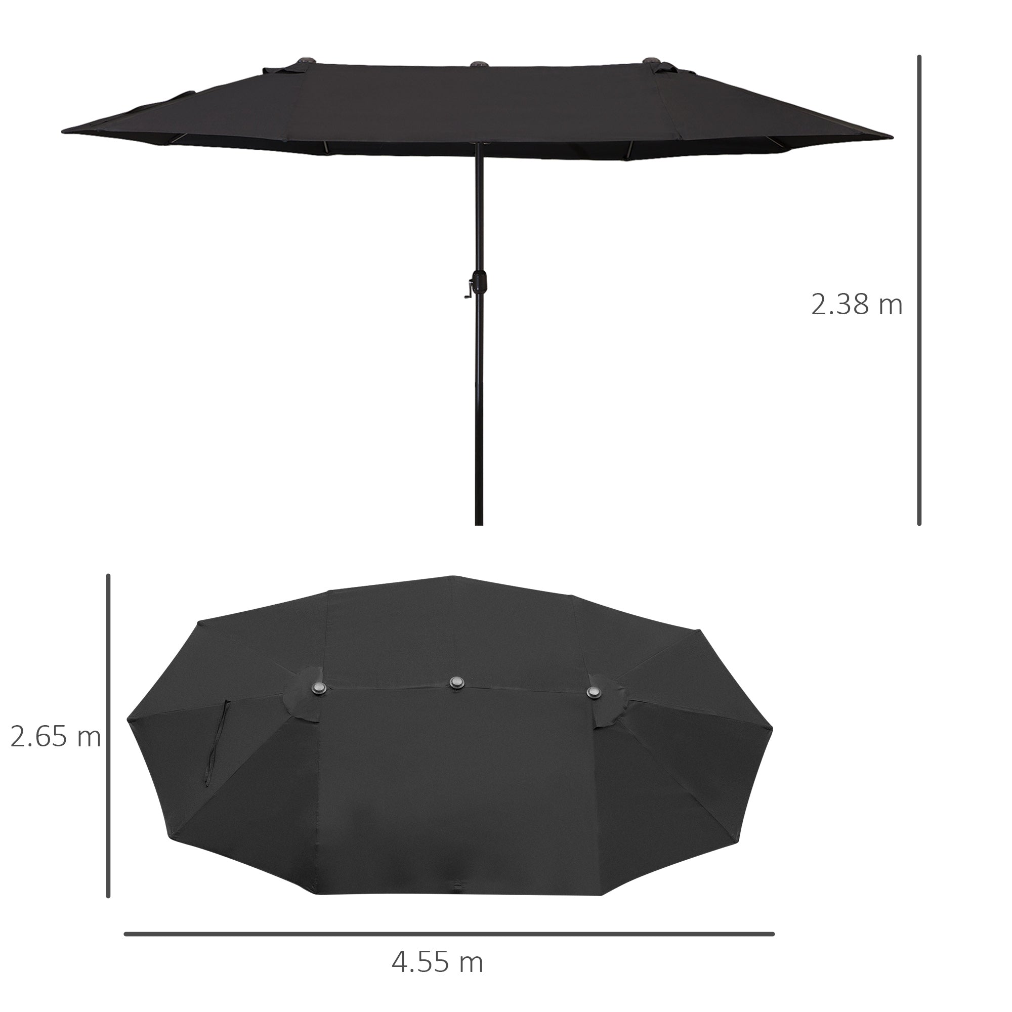 Parasol Double Patio Umbrella with Hand Crank, Oval, Black
