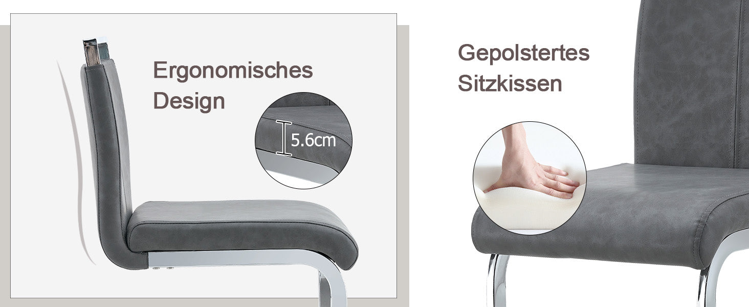 Bar Stools, High-Quality Nordic Style Set of 2, Grey PU