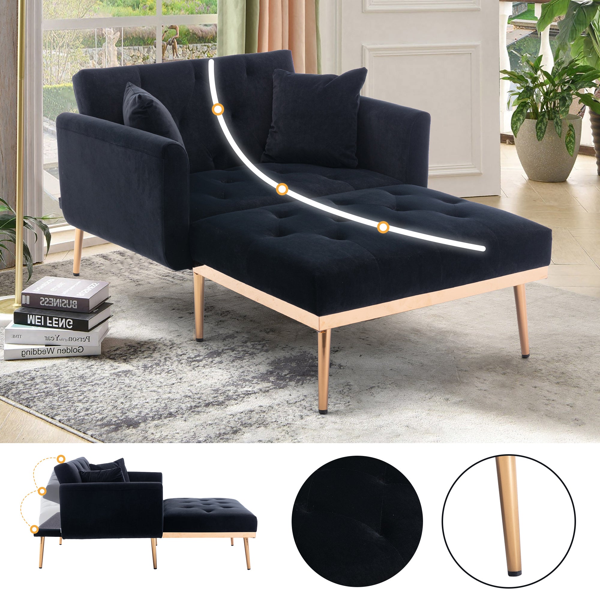 Armchair, Adjustable Backrest Folding Recliner, Ferrous