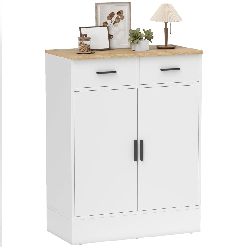 Sideboard with 2 Drawers & Adjustable Shelf Storage - Natural Wood/White