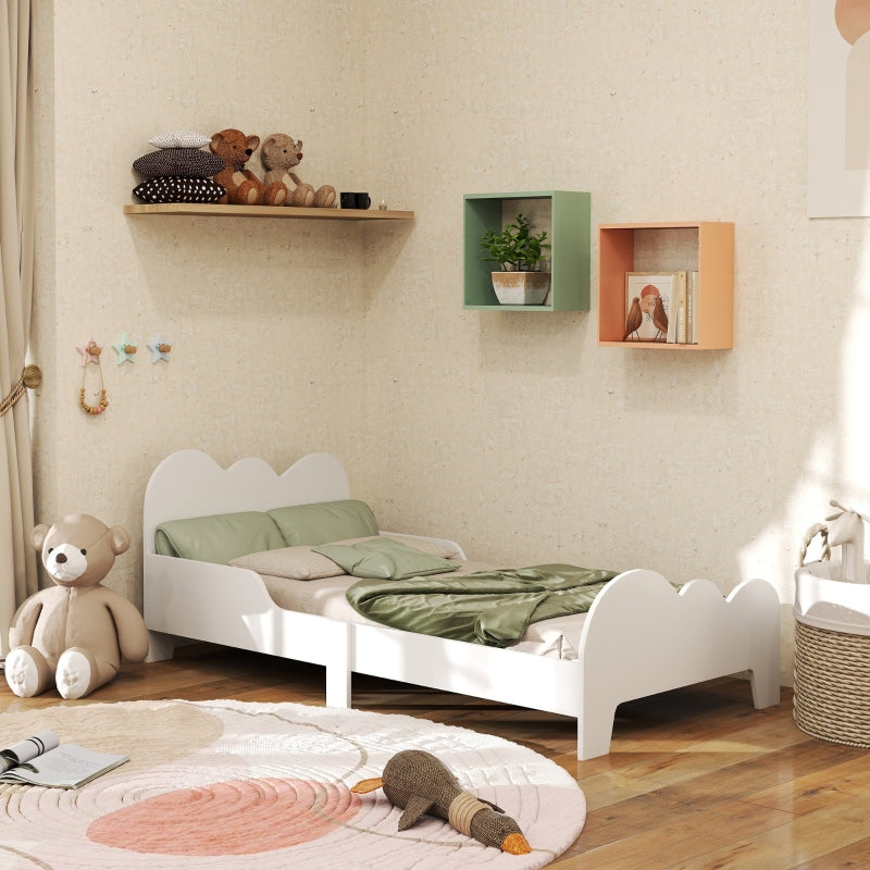 Cloud-Themed Toddler Bed Frame, Safety Rails and Low-to-Ground Design, MDF