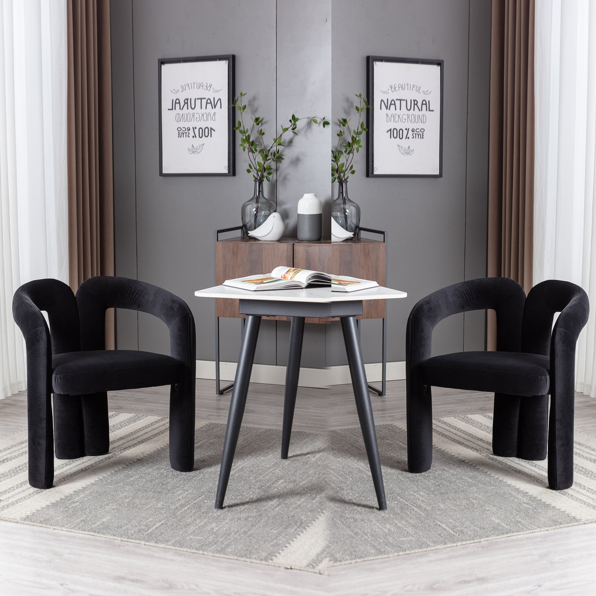 Velvet Dining Chairs (2 pc), Modern Design Upholstered Decorative Armchair 2-Piece Set