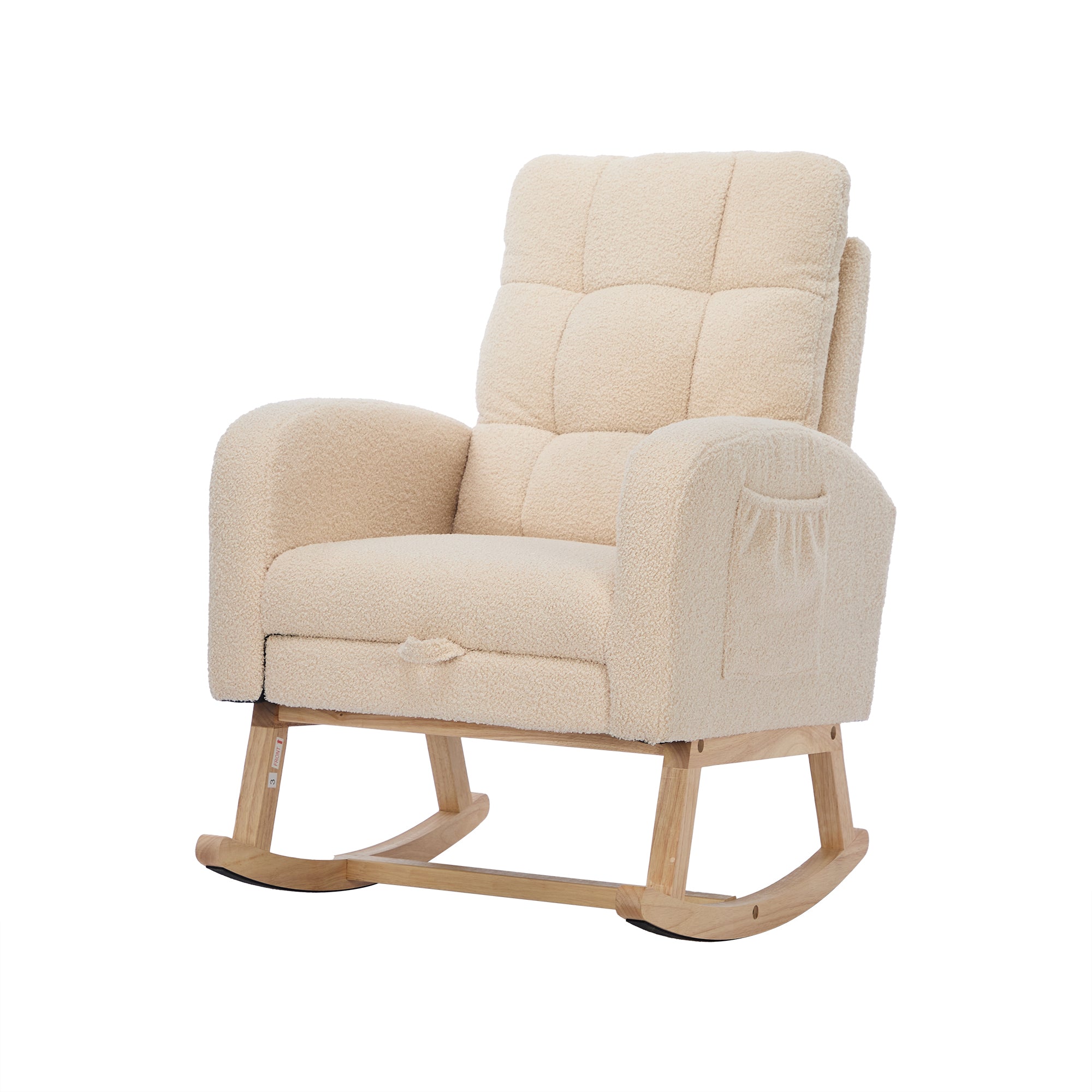 Teddy Velvet Rocking Chair, Solid Wood Frame & High Foam Padding, Beige