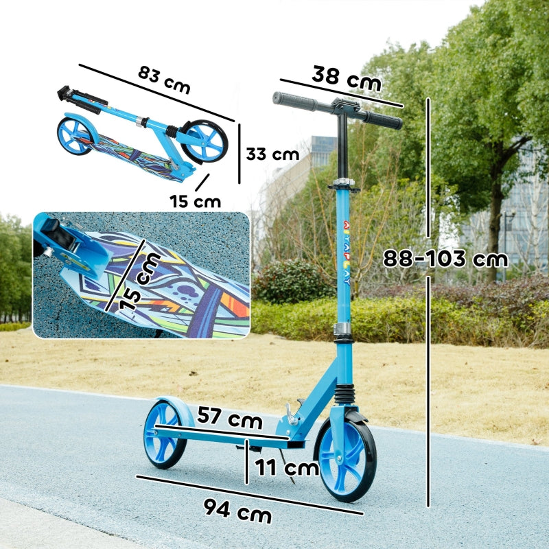 AIYAPLAY Children's Scooter, Foldable with Adjustable Handlebar, 2 Large Wheels, Rear Mudguard Brake, Blue