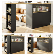 360° Swivelling Dining Bar with Shelves and Glass, Multifunctional, Black
