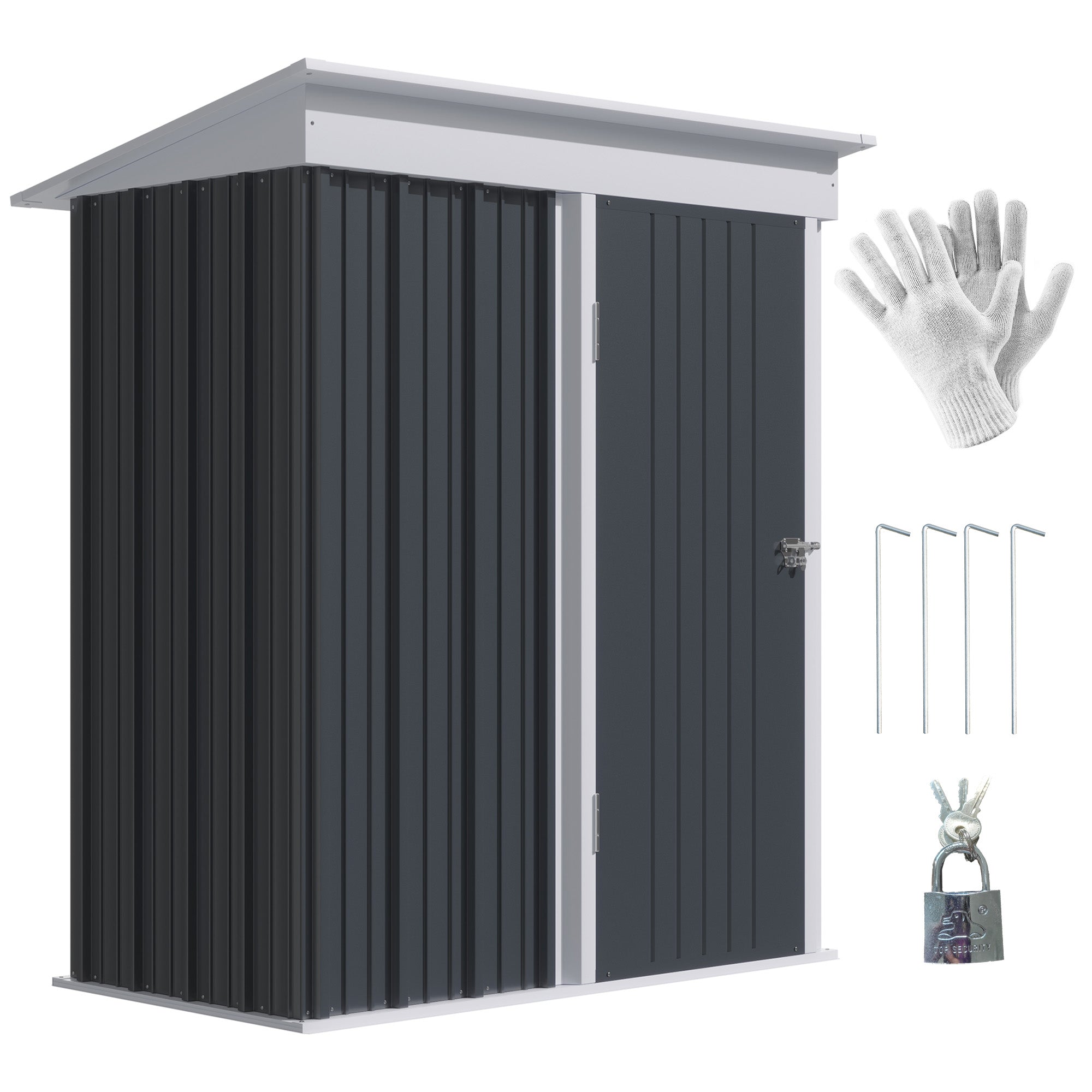 Metal Garden Shed, Outdoor Lean-to for Tools and Motorbike, with Adjustable Shelf, Lock, Dark Grey