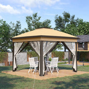 Pop Up Gazebo, 3.3 x 3.3m Double Roof Foldable with Zipped Mesh Sidewalls, Height Adjustable, Beige