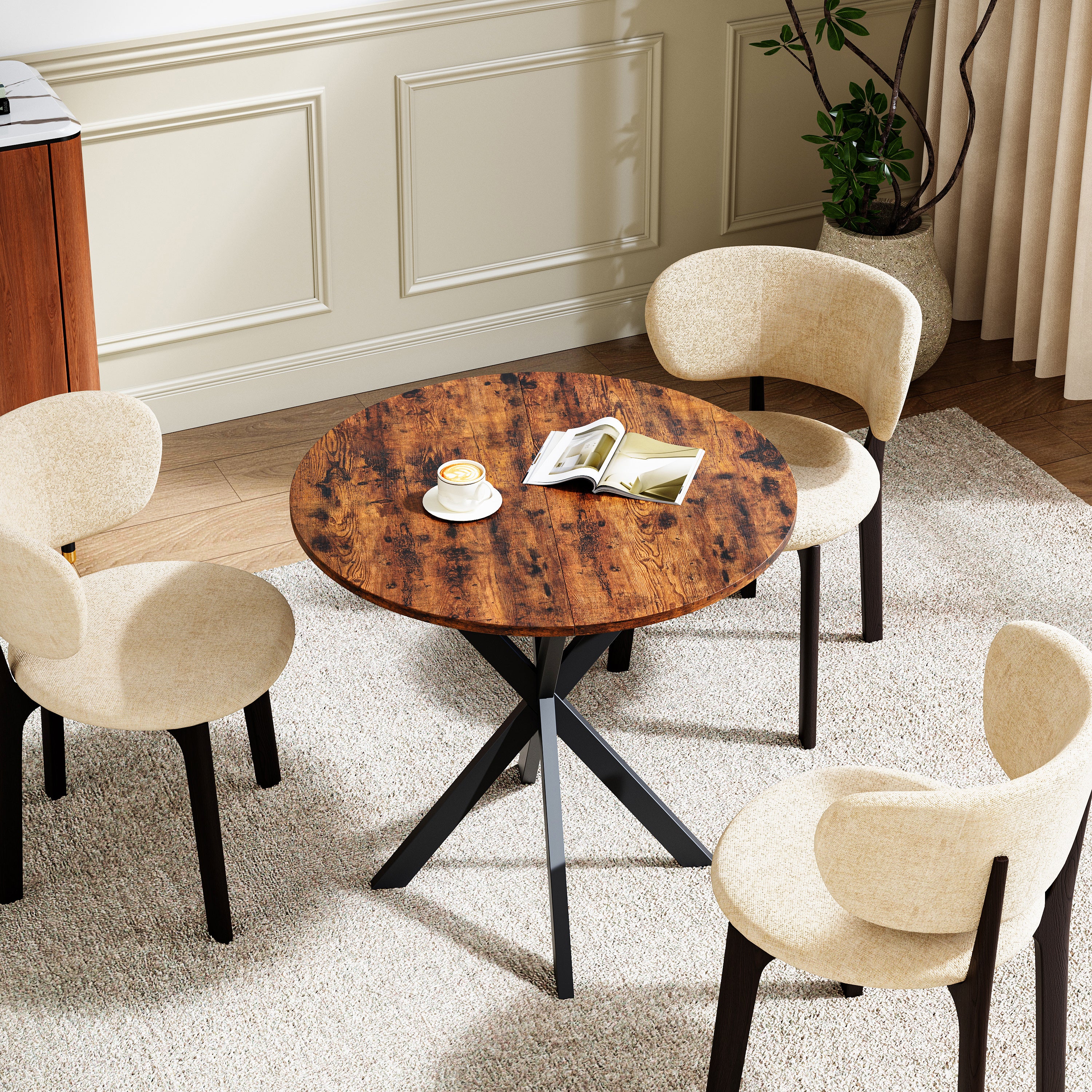 Round Dining Table Ø80 cm Industrial X-legs Vintage Brown-Black