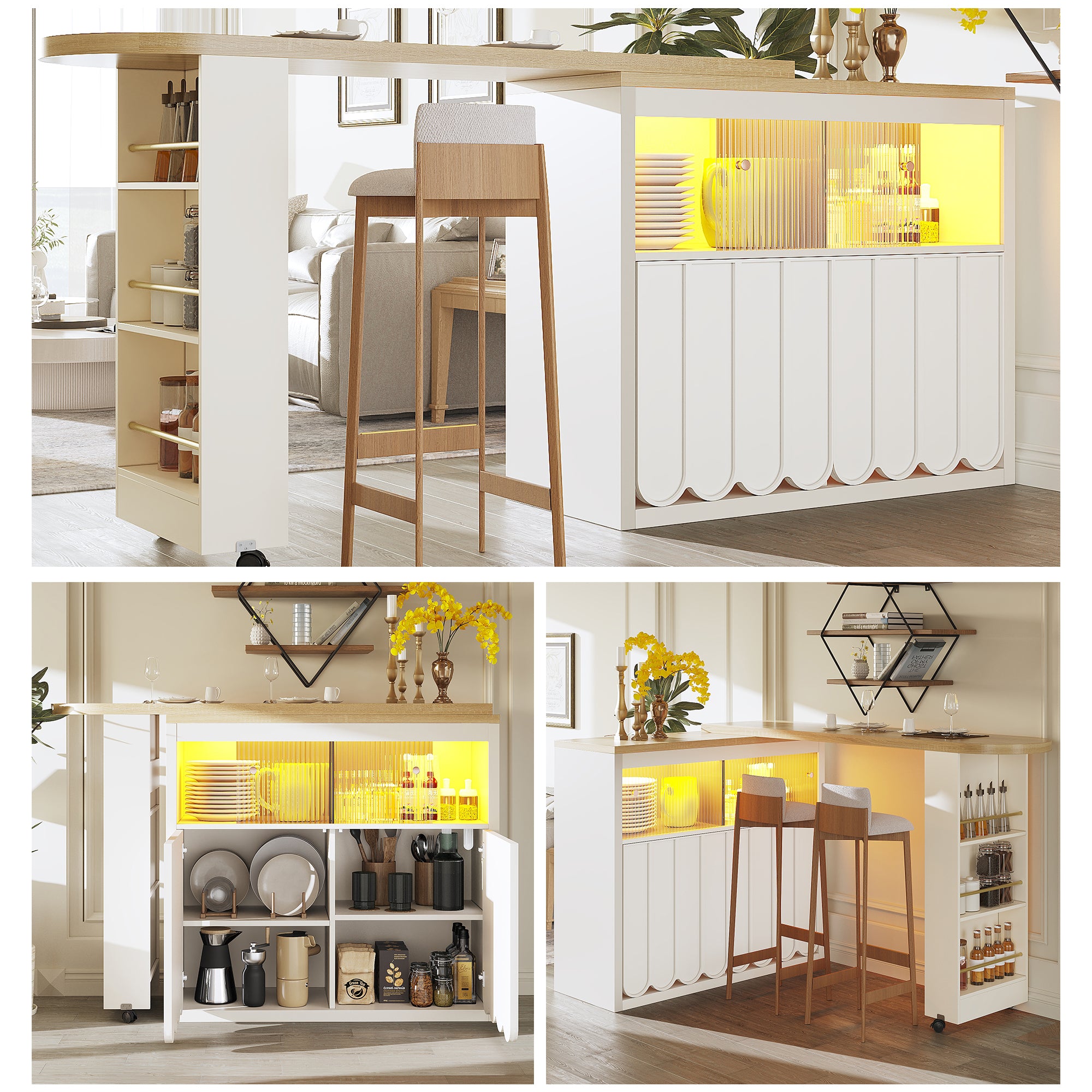 Telescopic Bar Table Storage LED Movable - White