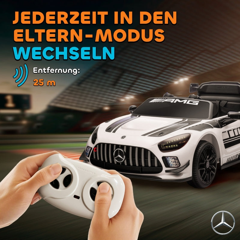 Mercedes Electric Ride-On Car for Children with 12V Battery and LED Lights, White