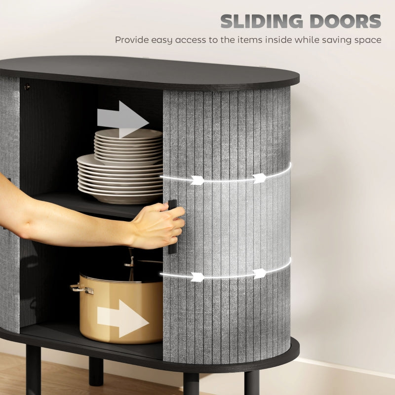 Tambour Sideboard Fluted Sliding Doors Kitchen Cupboard Storage Shelves Grey