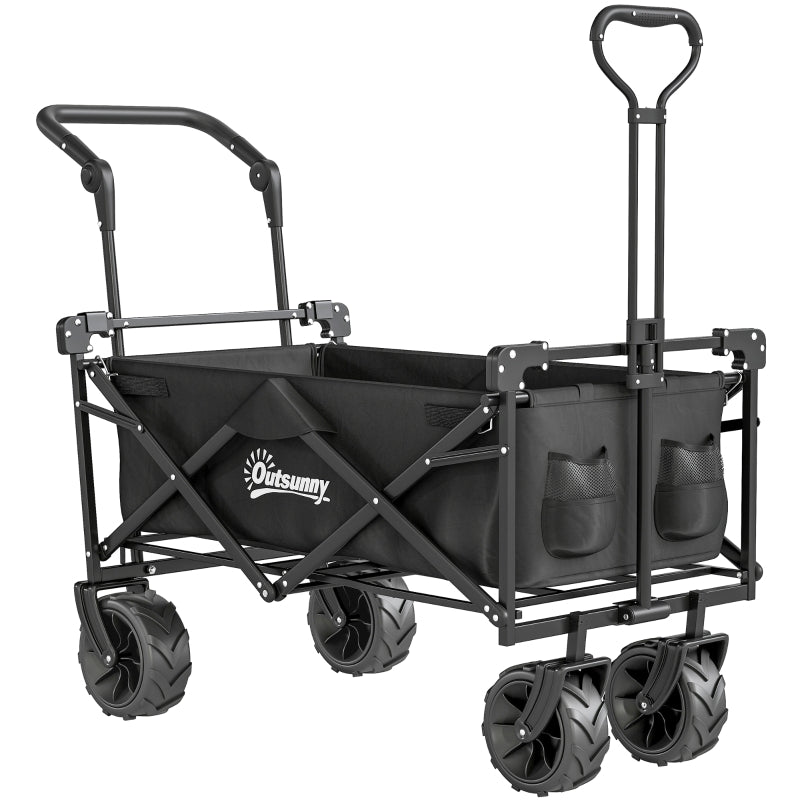 Folding Trolley Cart with Wheels and Canopy, Black