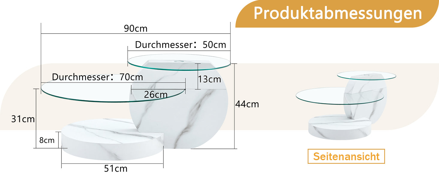 Modern Coffee Table Double-Layered Safety Glass Multi-Tiered White Marble Effect MDF