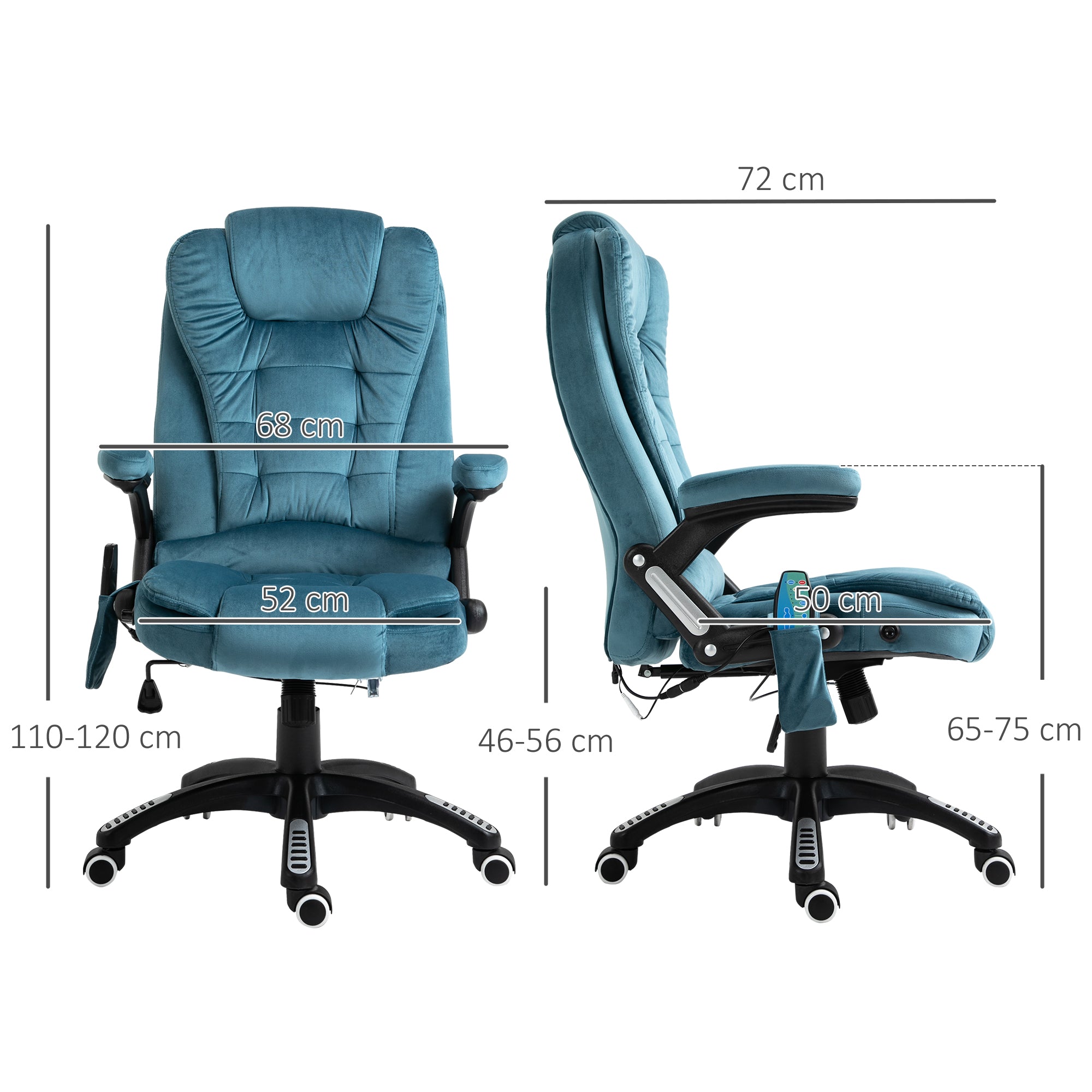 Massage Recliner Chair Heated Office Chair Six Massage Points Blue Velvet-Feel Fabric