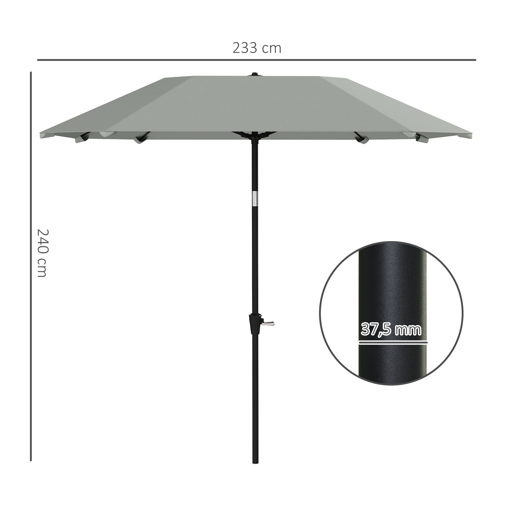 Parasol Ø233cm, Octagonal Folding Beach/Balcony/Garden, Dark Grey