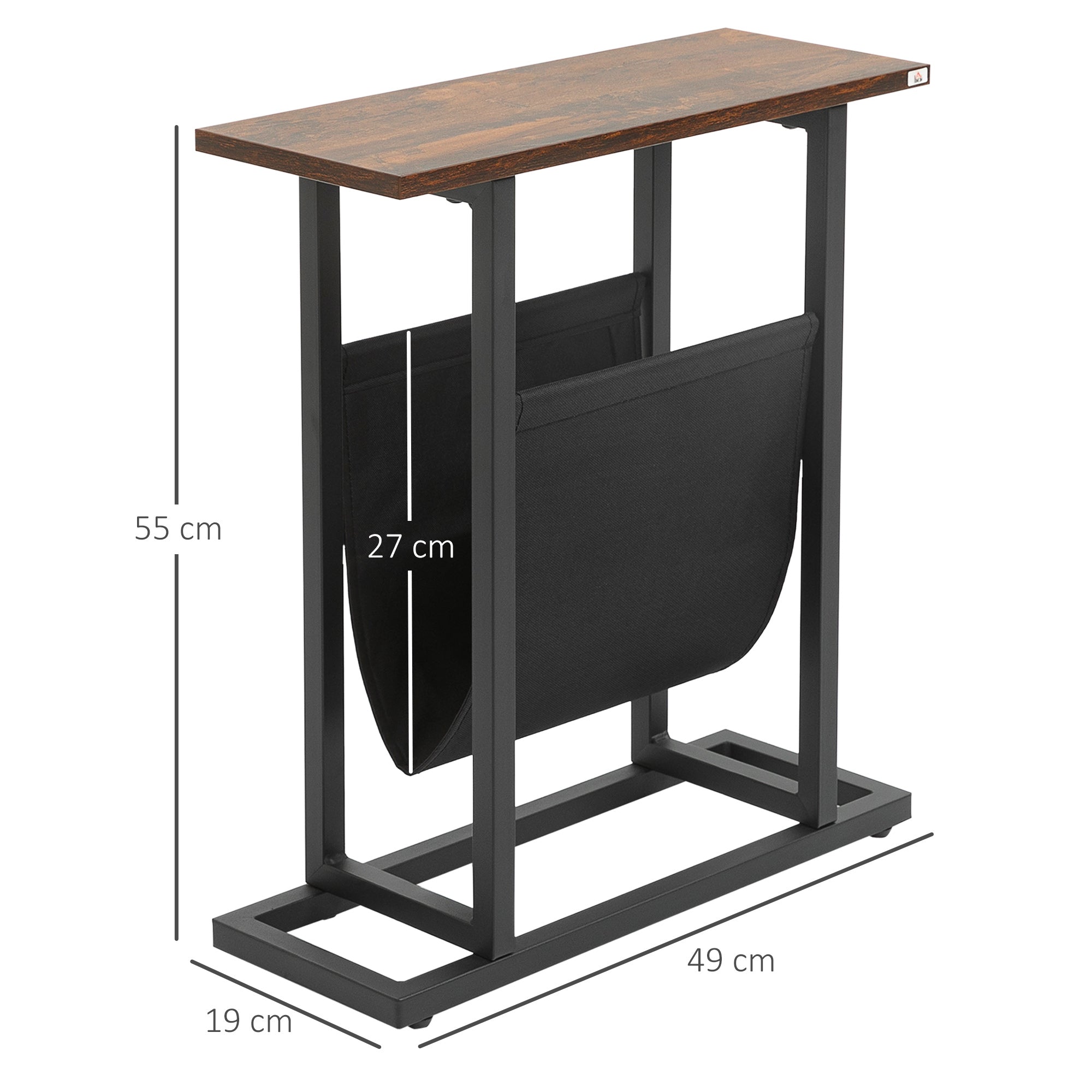 Side Table Coffee Table Nightstand, Fabric Bag Steel Frame, Dark Brown and Black