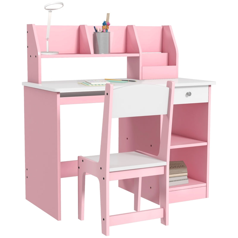 Two-Piece Kids Desk and Chair Set with Storage, Ages 5-8 Years - Pink