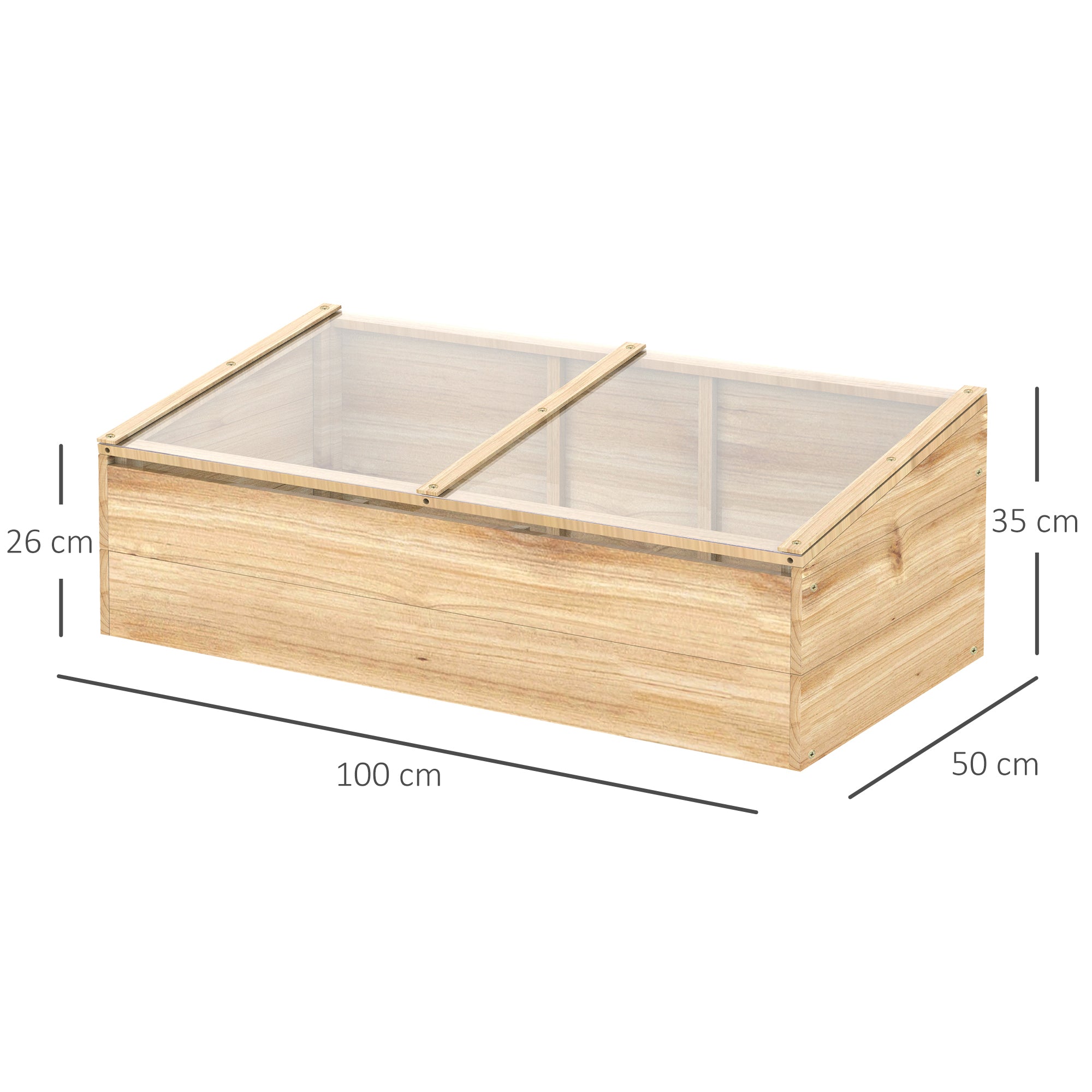 Wooden Greenhouse Cold Frame, Planter System 100x50x35 cm, Natural Fir/PC Board