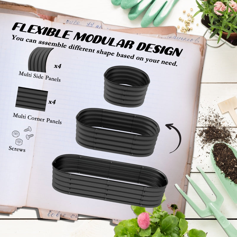 Galvanised Raised Garden Bed Planter Box with Safety Edging, Pack of 2, Dark Grey Metal