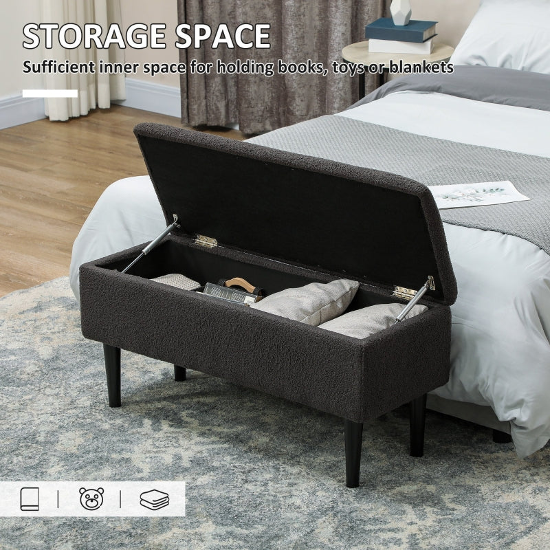 Storage Ottoman 47L Teddy Fleece Dark Grey