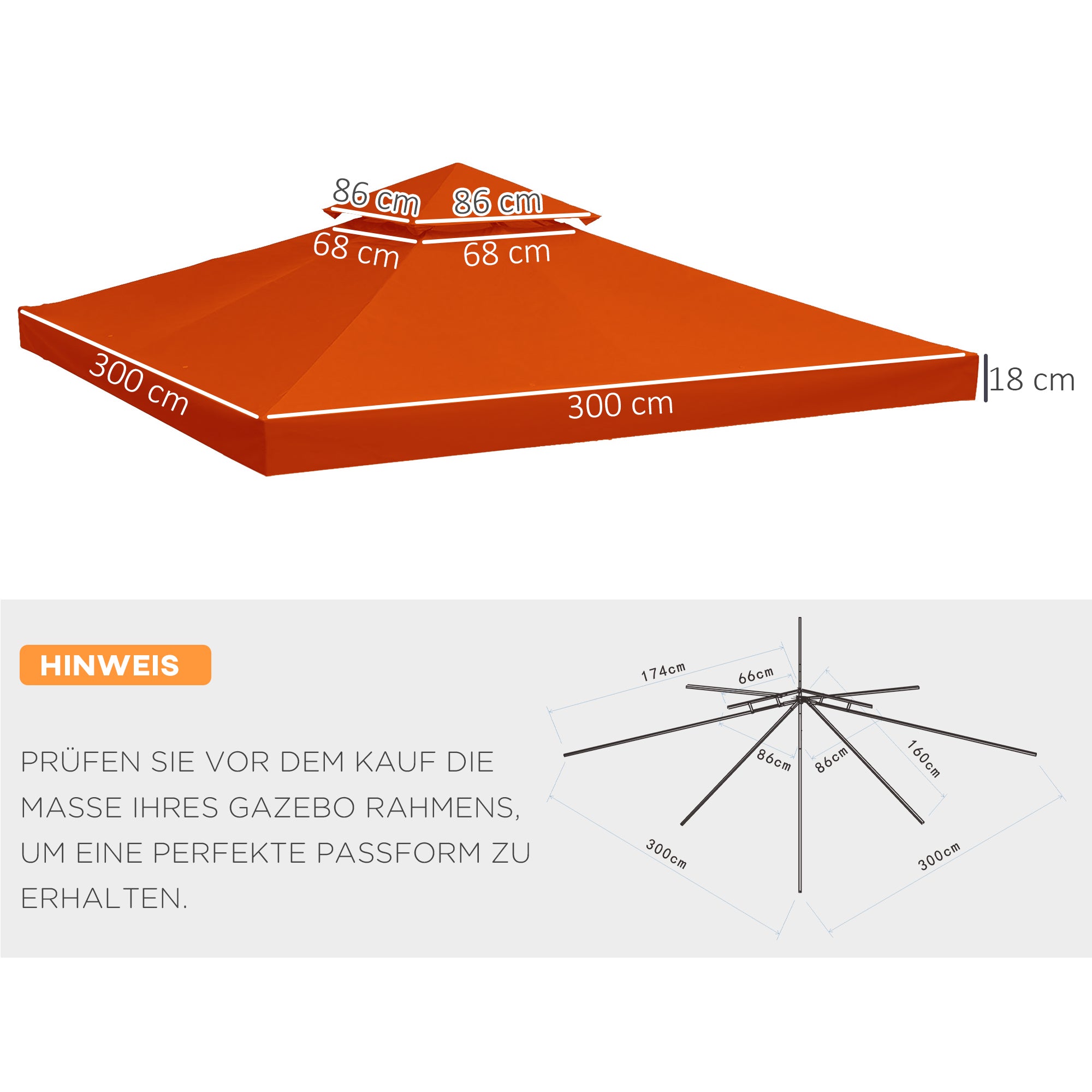 Replacement Roof for 3x3m Gazebo, Weatherproof & Durable, Rust Red Polyester