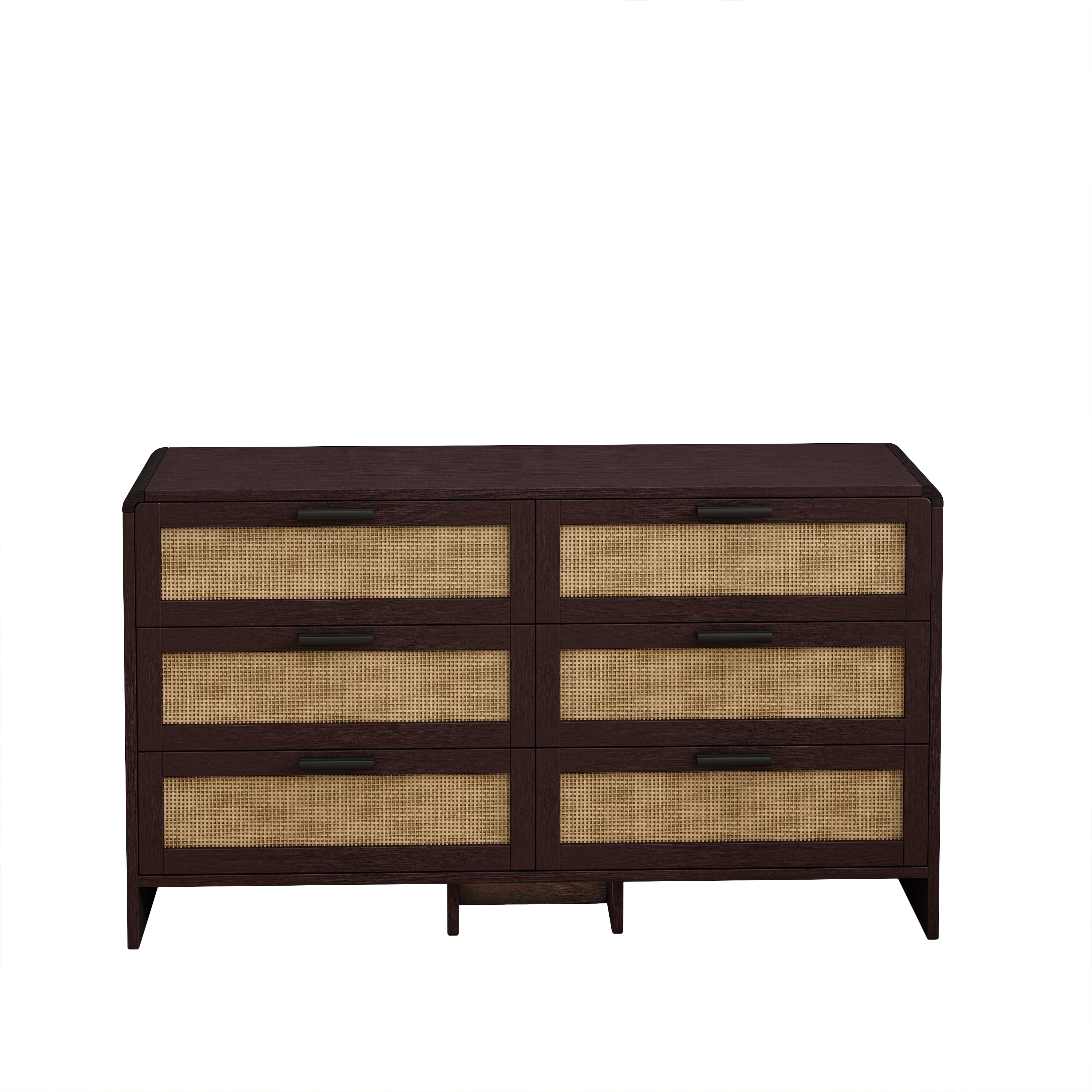Rattan Cabinet, 130CM Arc Shaped Corner 6-Drawer Storage, Reddish-brown