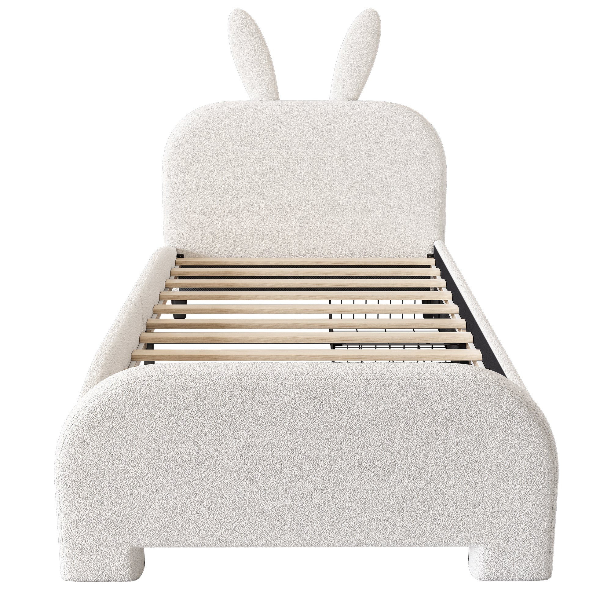 Flat Bed 90x200cm Padded Rabbit Shape 2 Drawers - White