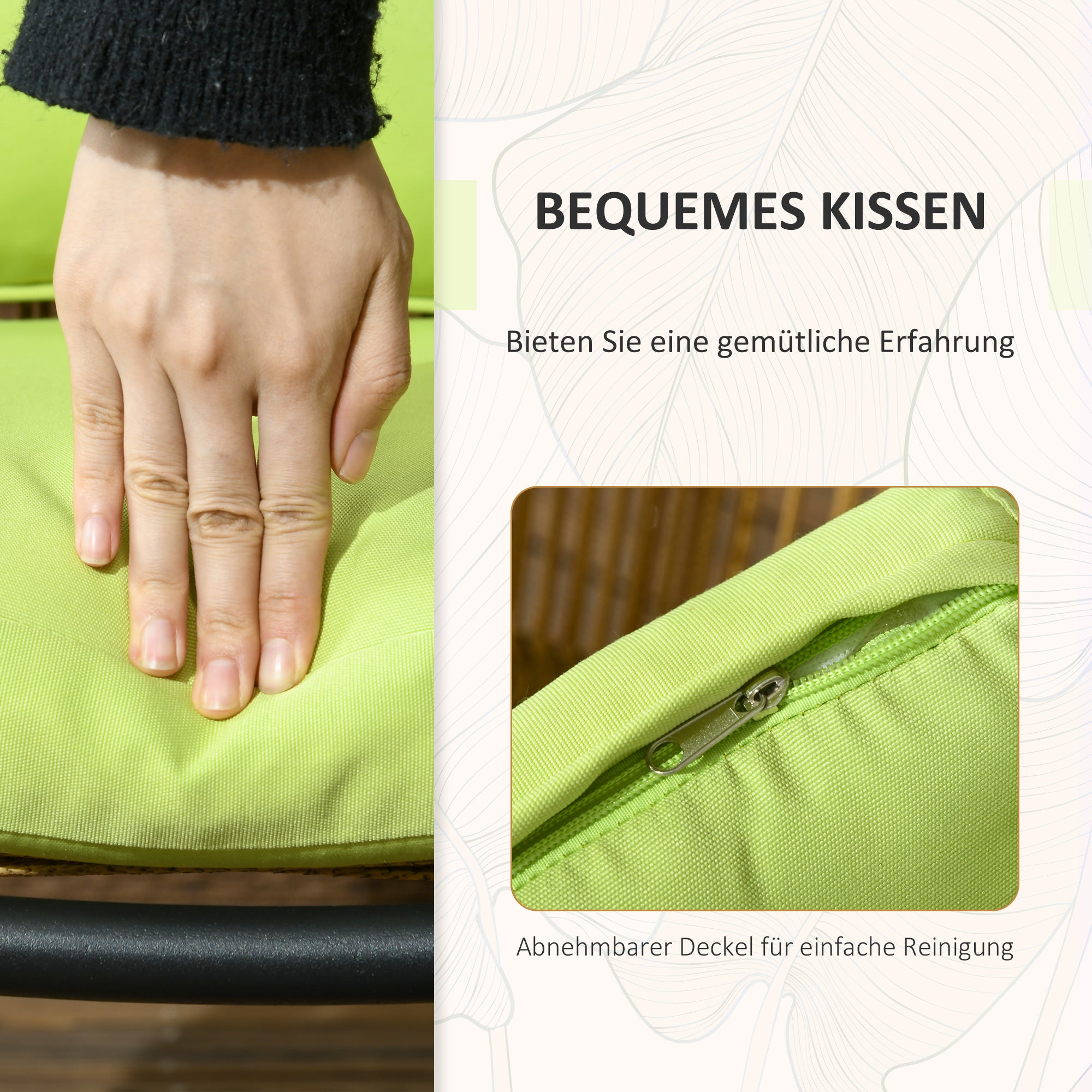 3-piece Rattan Garden Furniture Set with 2 Chairs & Side Table, Steel, Green