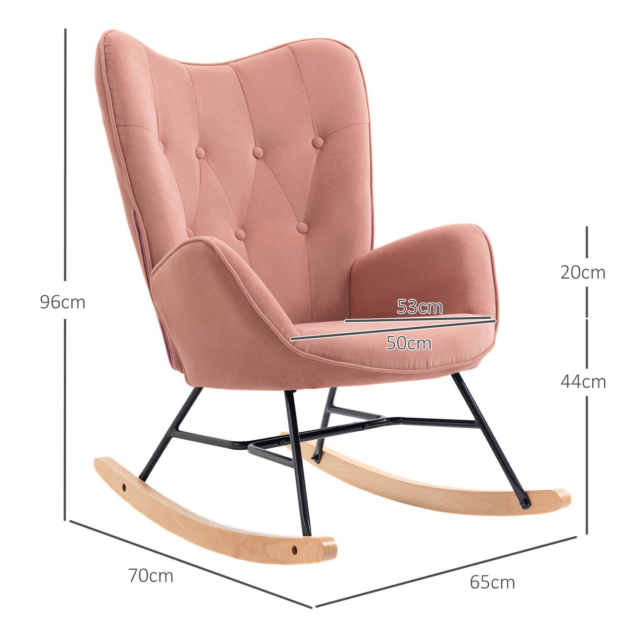 Nursing Rocking Chair, High Back Steel Frame, Pink Velvet