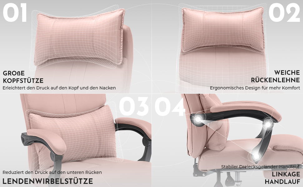 Ergonomic Executive Office Chair Swivel Height Adjustable Double Lumbar Support - PU Leather Pink