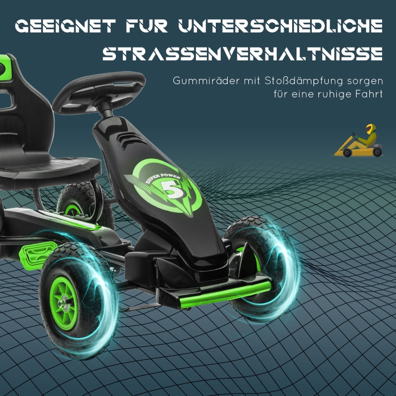 Children's Go-Kart with Pedals and Adjustable Seat, Green and Black