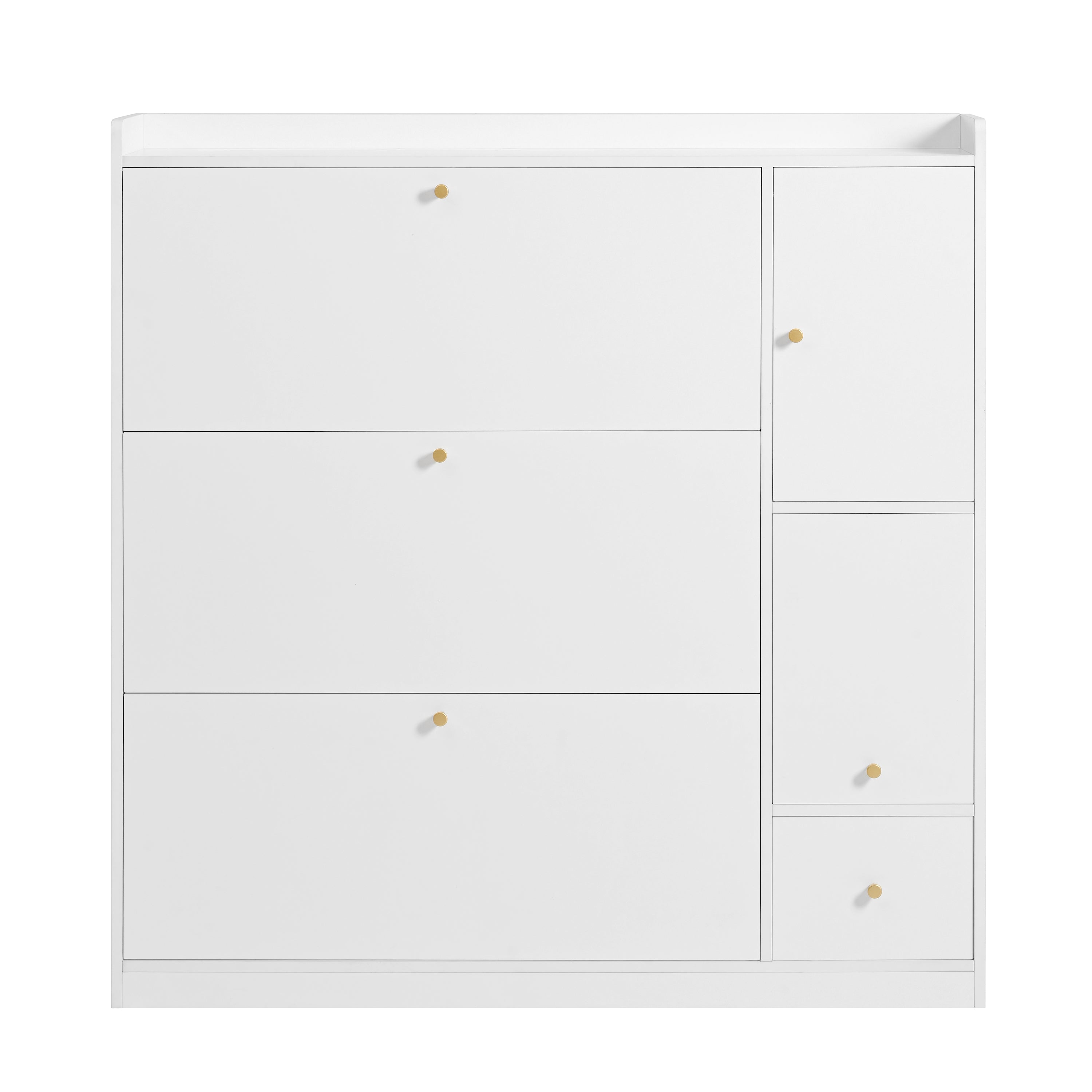 Versatile Tilting Shoe Cabinet with 3 Folding Drawers, Entryway Organizer, White