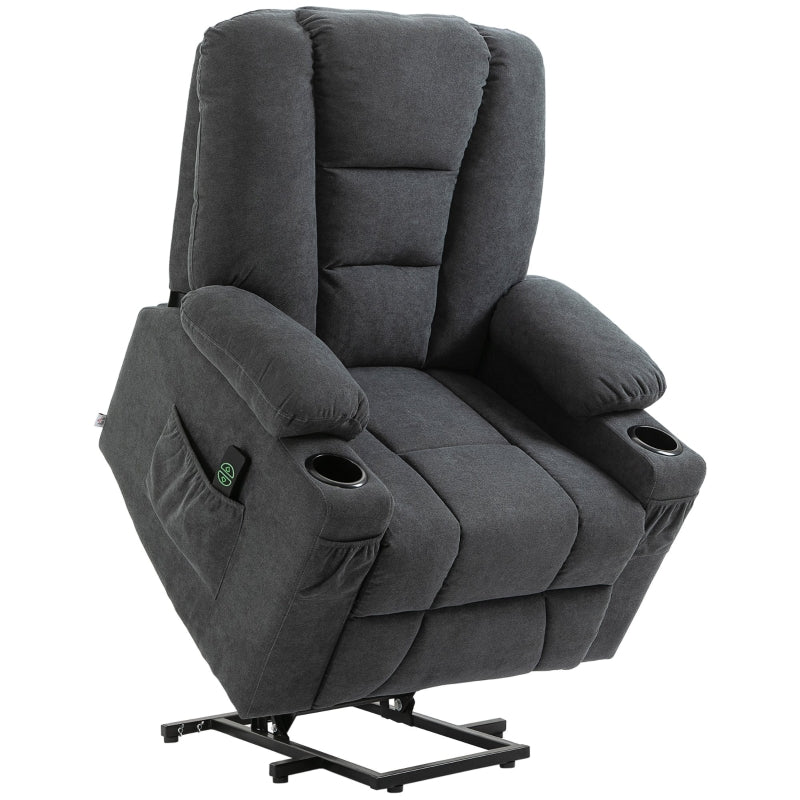Electric Riser Recliner Armchair Oversized with Cup Holder and Pockets, Charcoal Grey Linen