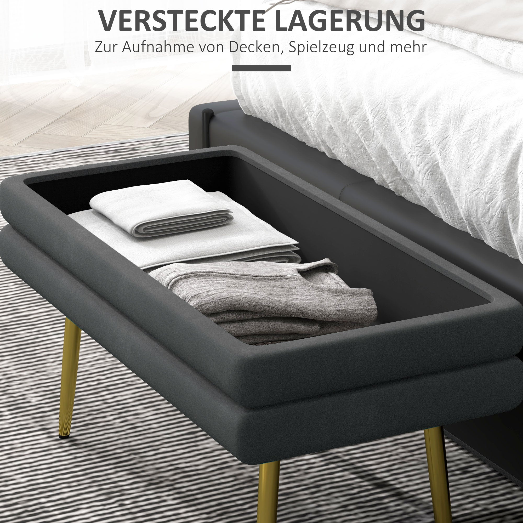 Upholstered Storage Bench, Bed/Shoe Bench Steel Legs, 79.5x37.5x43cm, Grey Velvet