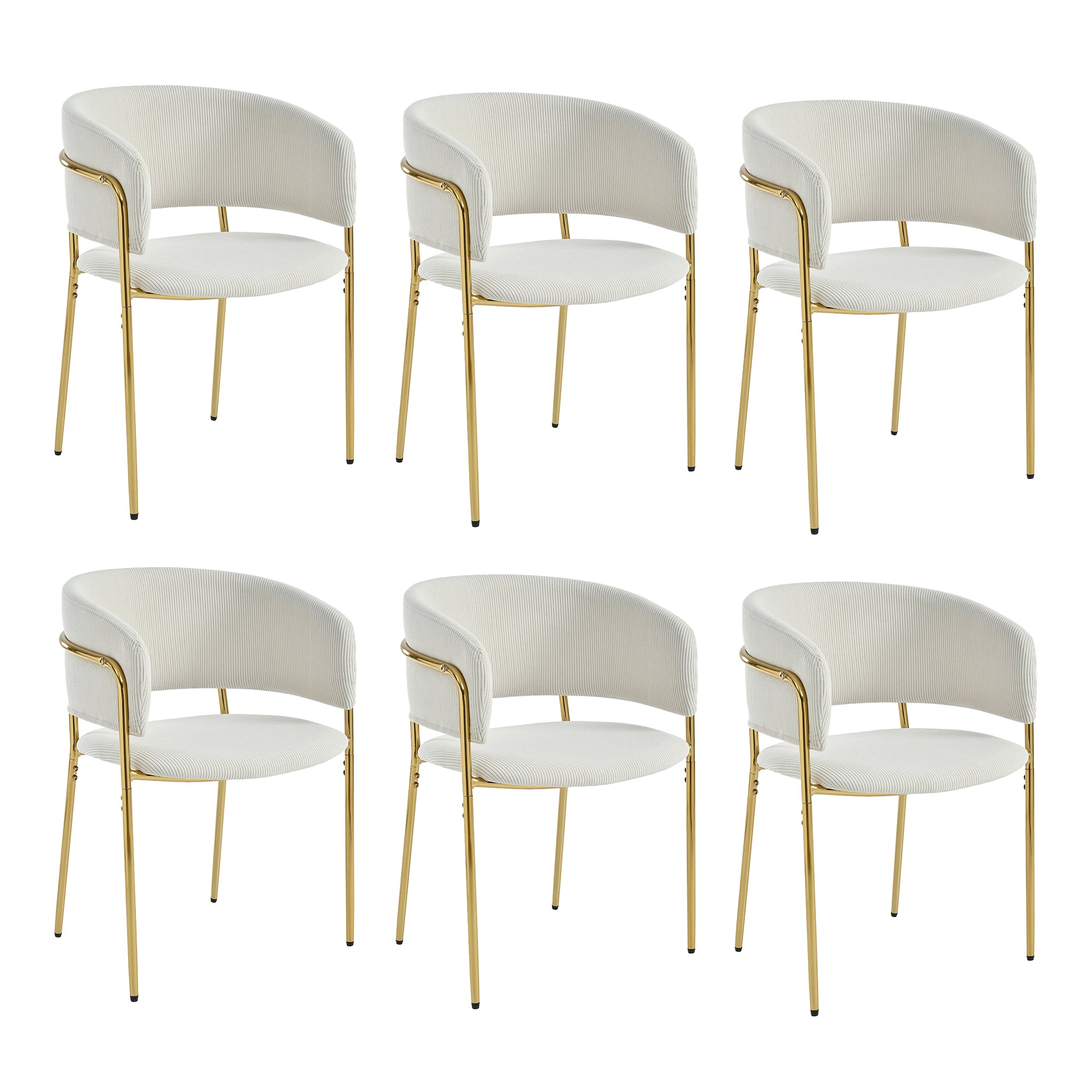 6 Modern Chairs, Angled Legs & Adjustable Feet, Corduroy Fabric Beige