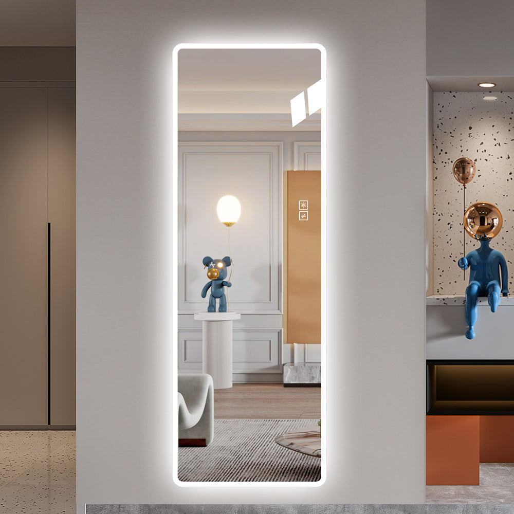 Full Length Mirror 163x54cm Lighted LED Wall-Mounted Rounded Corners Silver