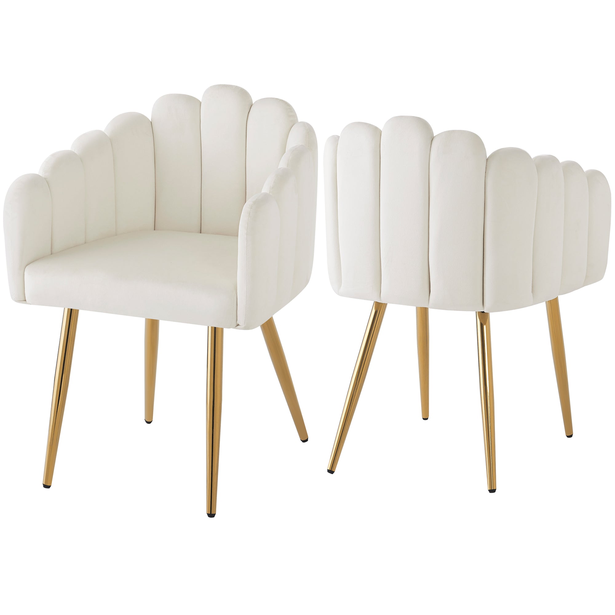 Dining Chair (2 Pcs) with Electroplated Gold Iron Legs, Fan-Shaped Design, High-Quality Velour Fabric