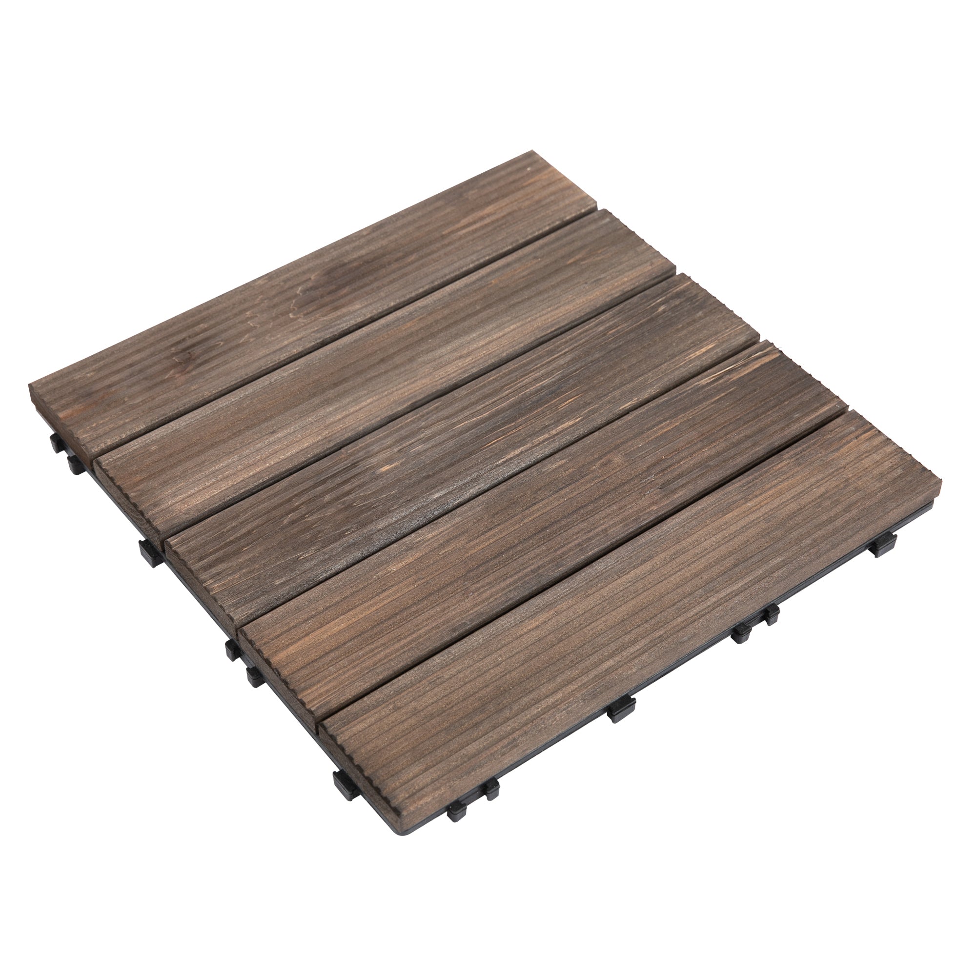 Solid Wood Interlocking Decking Tiles, 27 Pcs 30x30cm for Patio, Black
