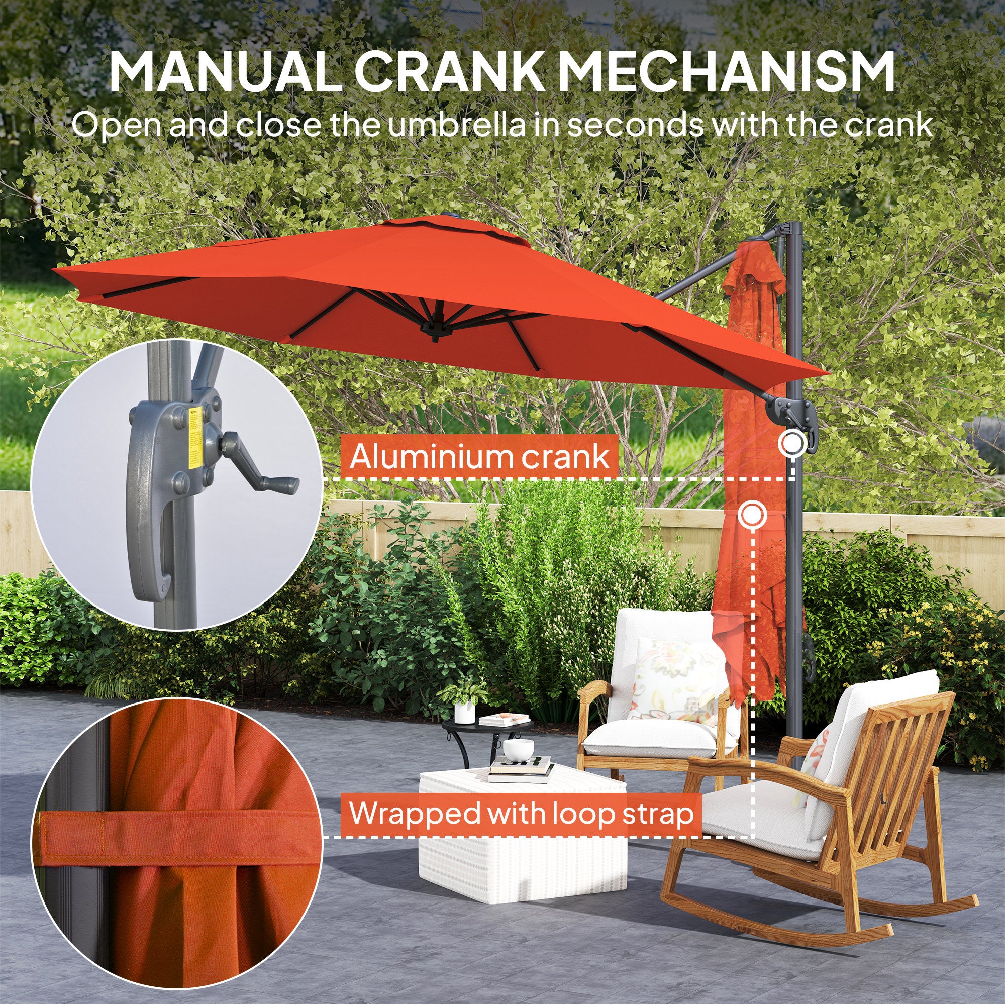 Five-Position Overhanging Parasol, Five-Position Tilting Canopy, Orange