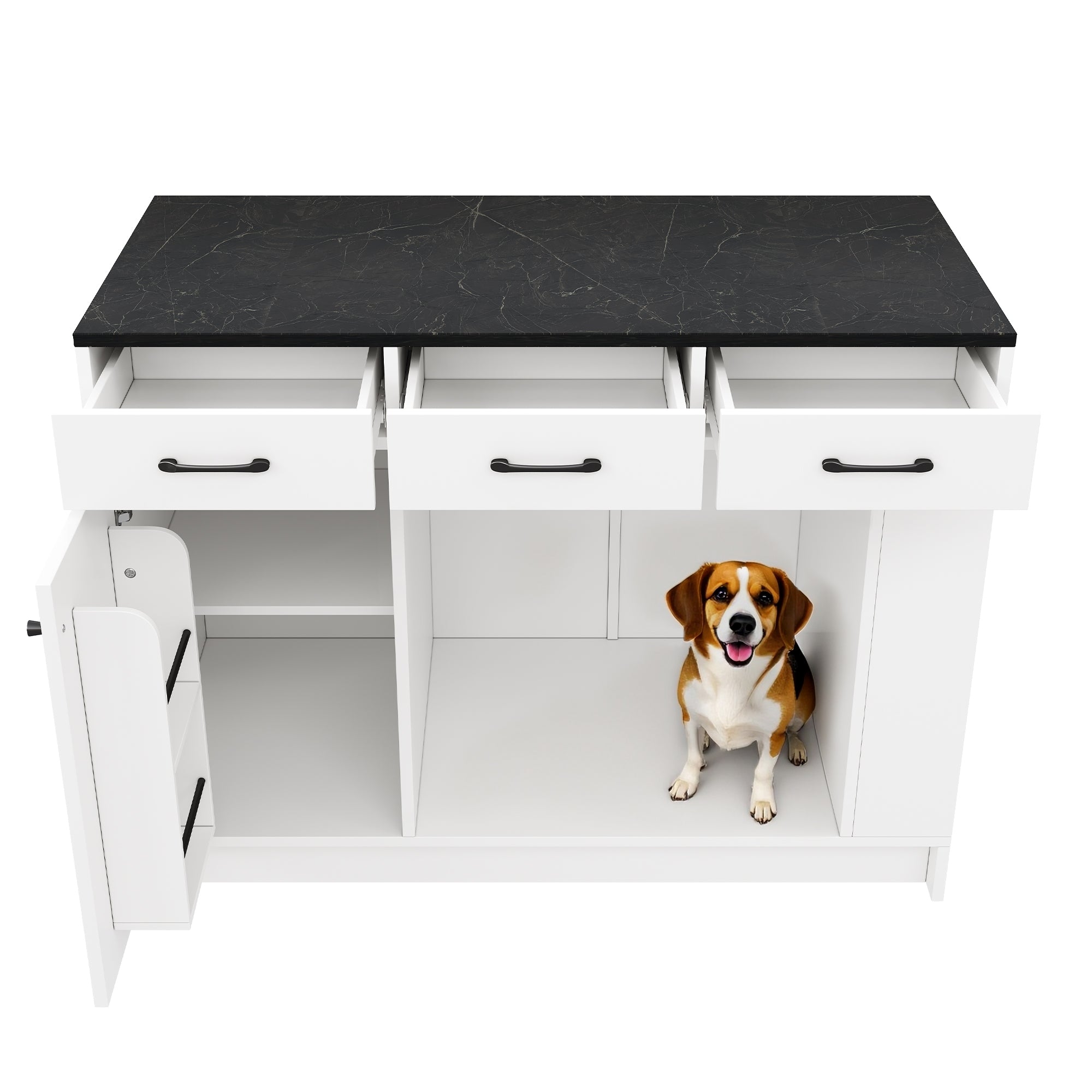 Kitchen Island with 3 Drawers Spice Rack Adjustable Shelf Pet Storage 120x60x90cm - White